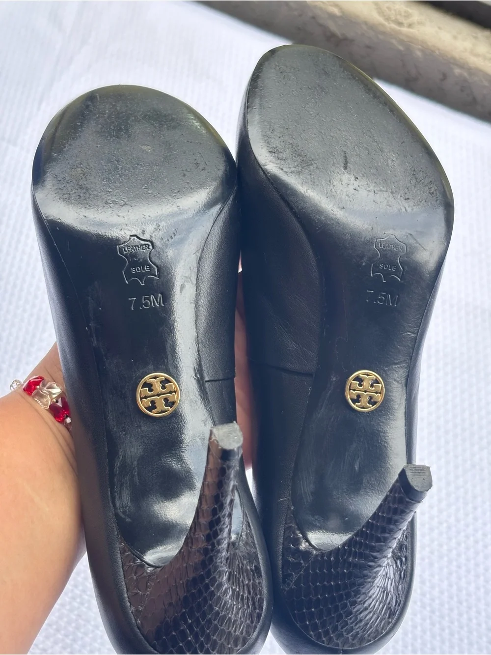 Tory Burch Black Mabel Watersnake Heel Pointed-Toe Leather Pumps
